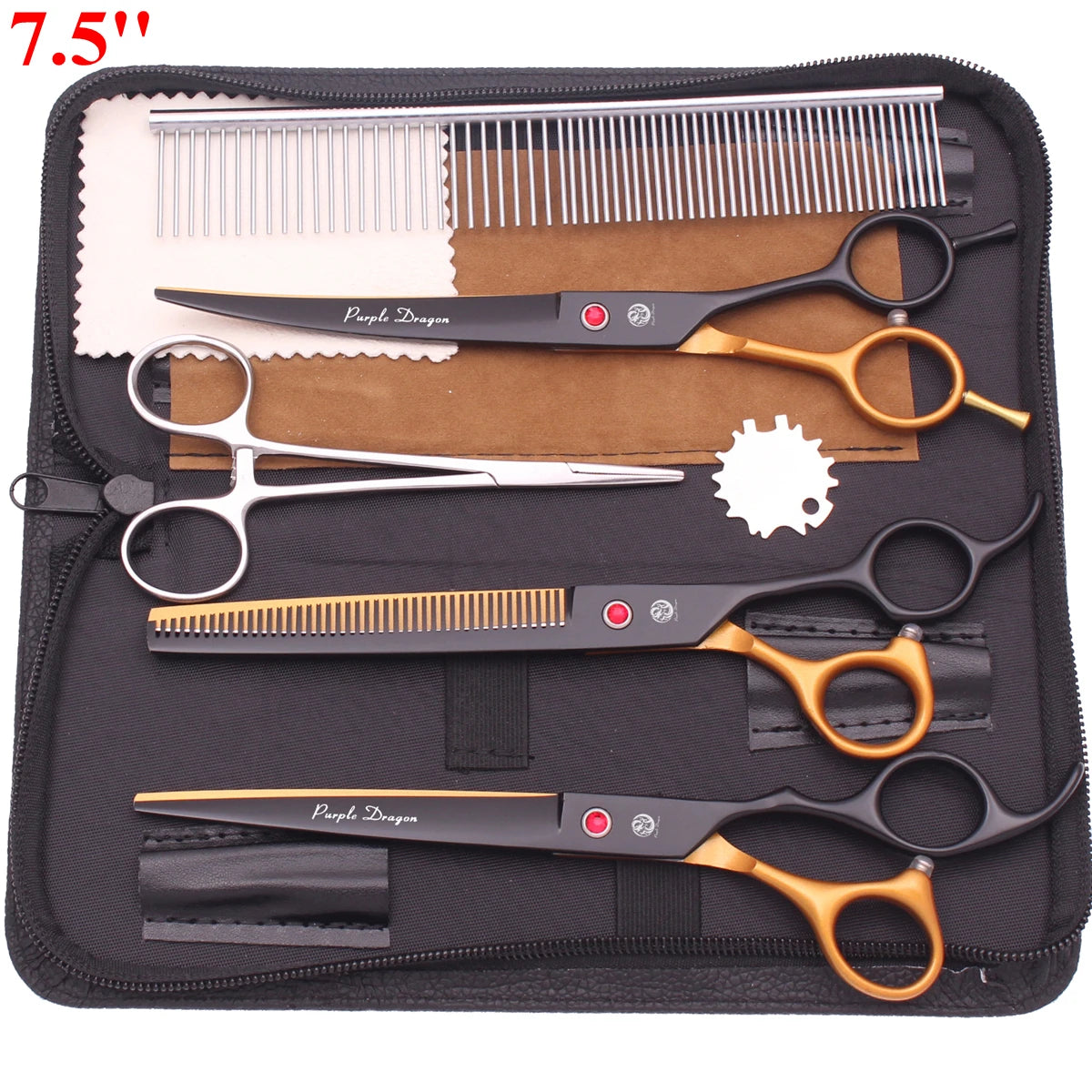 7.5'' Professional Pet Grooming Scissors Hair Cutting Fishbone Thinning Comb Hemostatic Forceps Japan 440C Set For Dog Cat Z3088