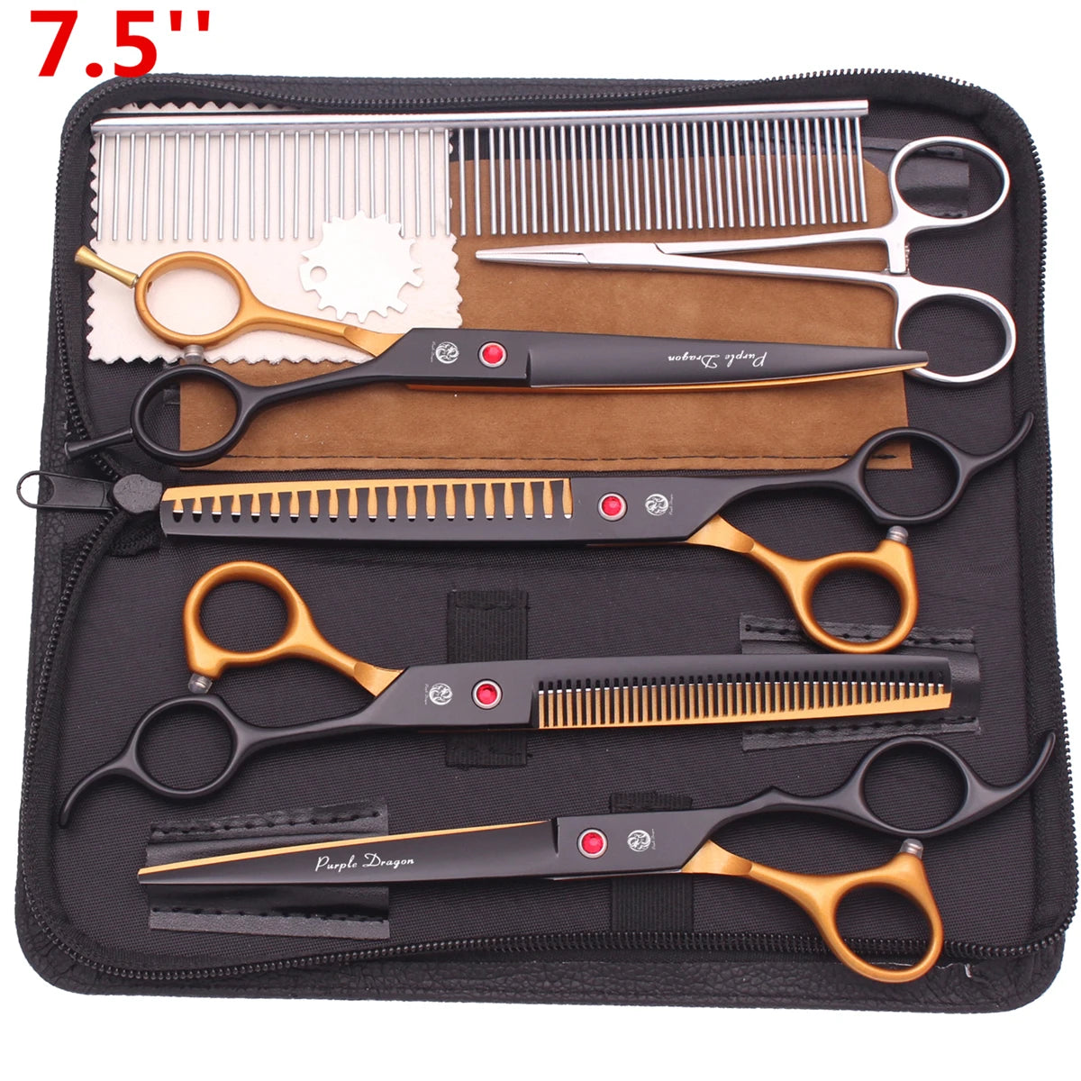 7.5'' Professional Pet Grooming Scissors Hair Cutting Fishbone Thinning Comb Hemostatic Forceps Japan 440C Set For Dog Cat Z3088