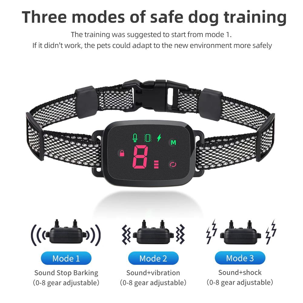 Smart Automatic Anti Barking Dog Collar HD Digital Display IP67 Waterproof Collar For Dog Rechargeable Bark Stopper Stop Barking