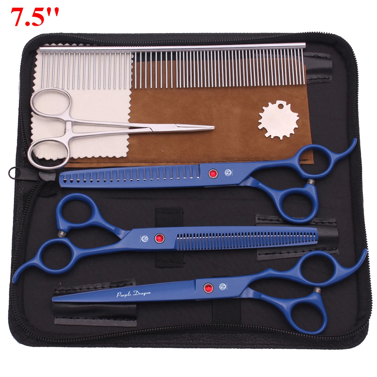 7.5'' Professional Pet Grooming Scissors Hair Cutting Fishbone Thinning Comb Hemostatic Forceps Japan 440C Set For Dog Cat Z3088