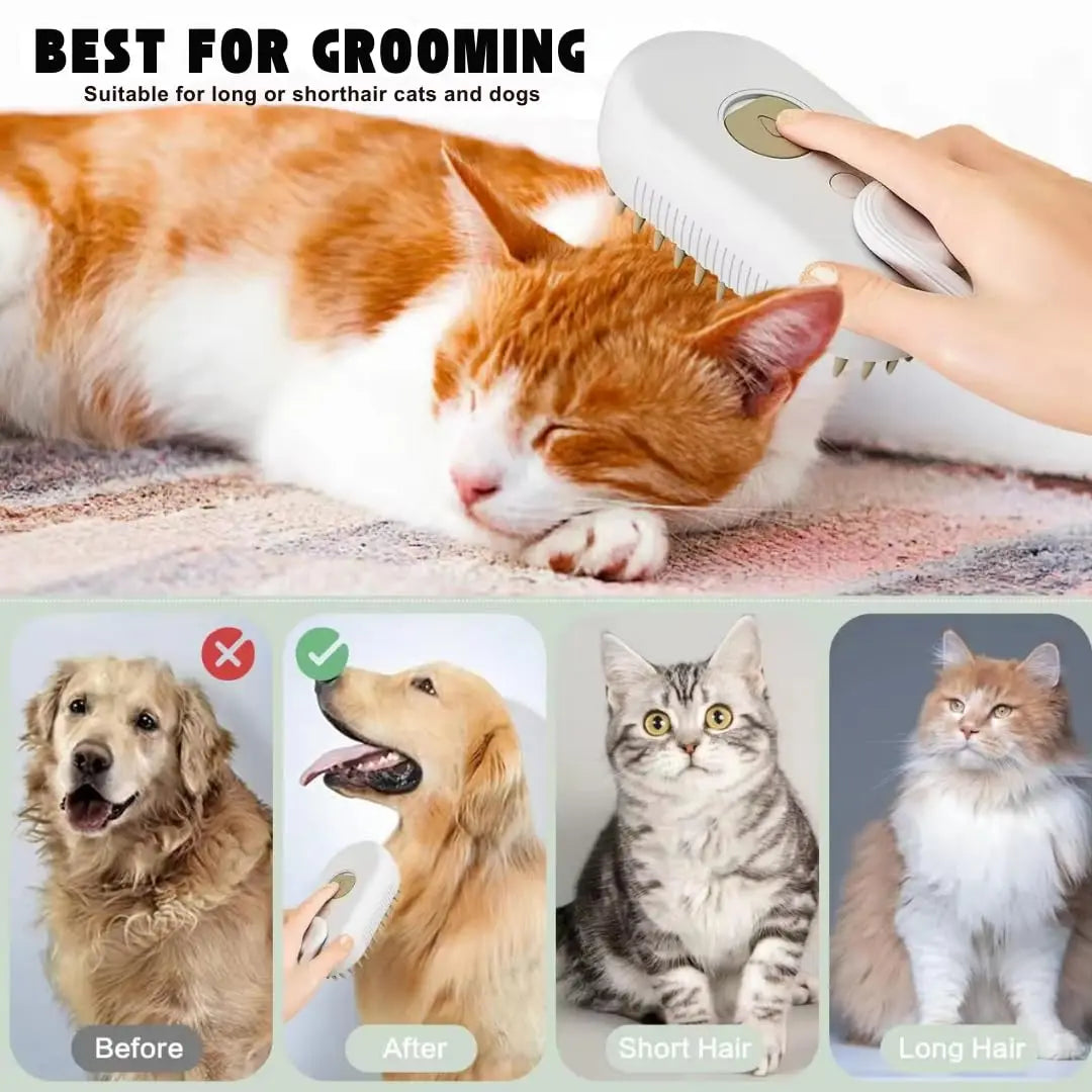 3-in-1 Dog Hair Brush Cat Hair Brush Electric Pet Cleaning Brush Steam Spray Brush Massage Hair Removal Comb Anti Flying Brush