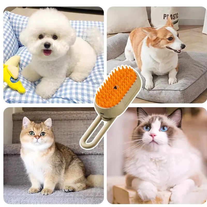 3-in-1 Dog Hair Brush Cat Hair Brush Electric Pet Cleaning Brush Steam Spray Brush Massage Hair Removal Comb Anti Flying Brush