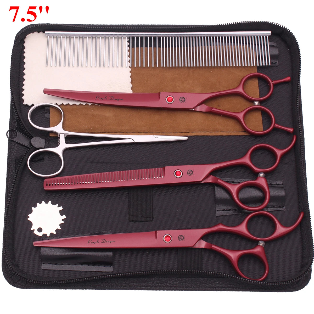 7.5'' Professional Pet Grooming Scissors Hair Cutting Fishbone Thinning Comb Hemostatic Forceps Japan 440C Set For Dog Cat Z3088