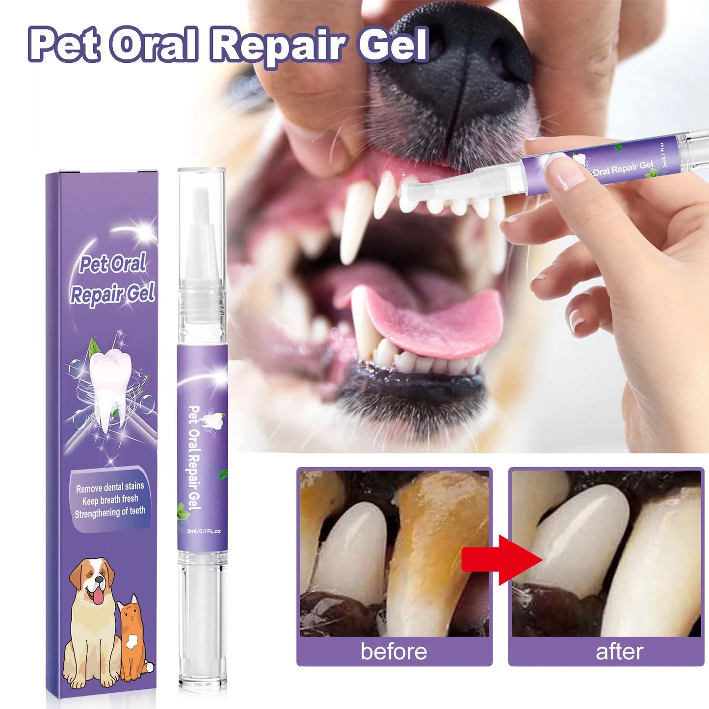 3ml Pet Oral Gel Cleaning Dog Cat Teeth, Bad Breath, For Tartar, No Need To Brush Teeth, Pet Breath Freshener Gel Care Cleaner