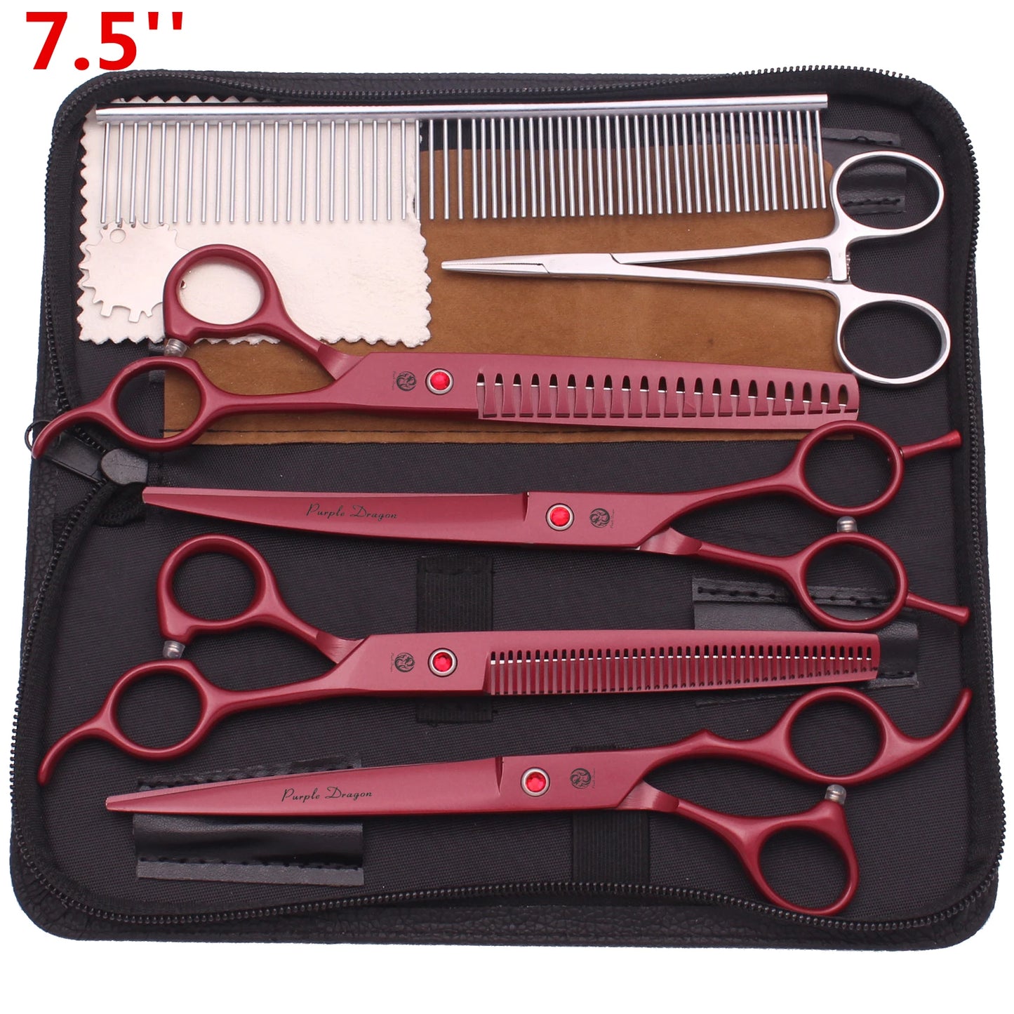 7.5'' Professional Pet Grooming Scissors Hair Cutting Fishbone Thinning Comb Hemostatic Forceps Japan 440C Set For Dog Cat Z3088