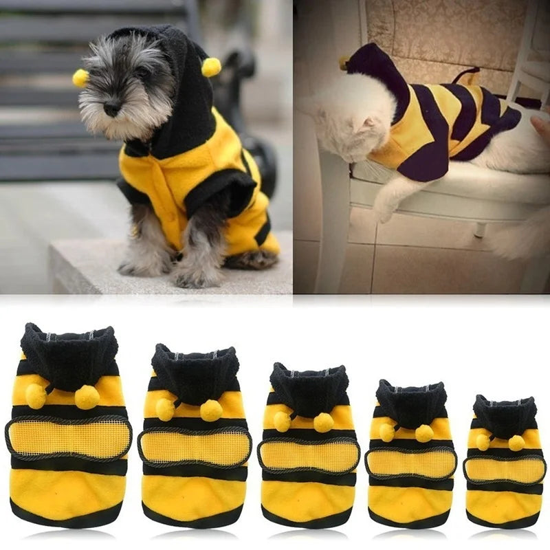 Bee Pet Puppy Coat Apparel Outfit Fleece Clothes Dog Cat Hoodie Fancy Costume  Halloween Cosplay Sweater Dog Hoodies