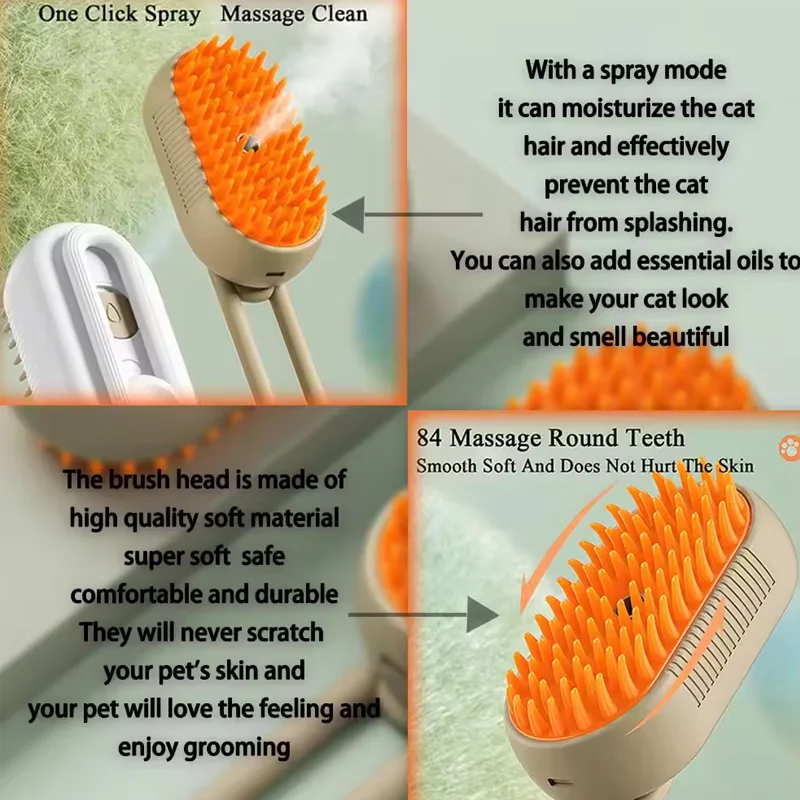 3-in-1 Dog Hair Brush Cat Hair Brush Electric Pet Cleaning Brush Steam Spray Brush Massage Hair Removal Comb Anti Flying Brush