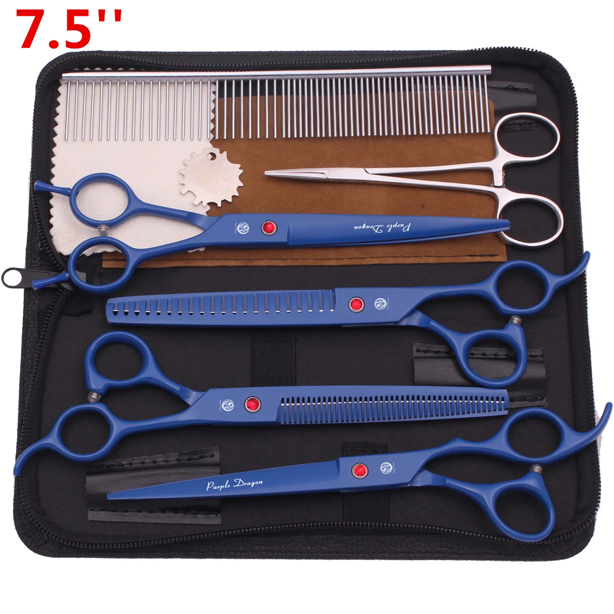 7.5'' Professional Pet Grooming Scissors Hair Cutting Fishbone Thinning Comb Hemostatic Forceps Japan 440C Set For Dog Cat Z3088