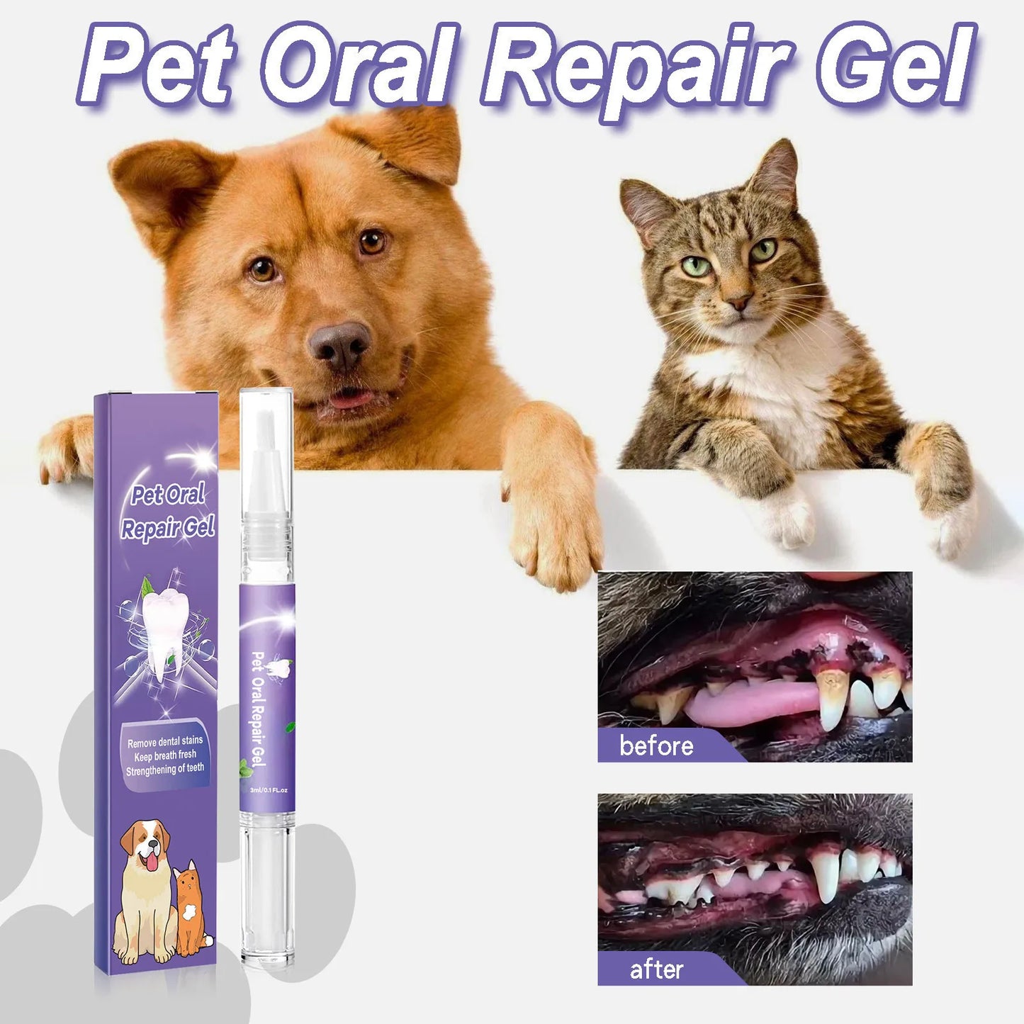 3ml Pet Oral Gel Cleaning Dog Cat Teeth, Bad Breath, For Tartar, No Need To Brush Teeth, Pet Breath Freshener Gel Care Cleaner