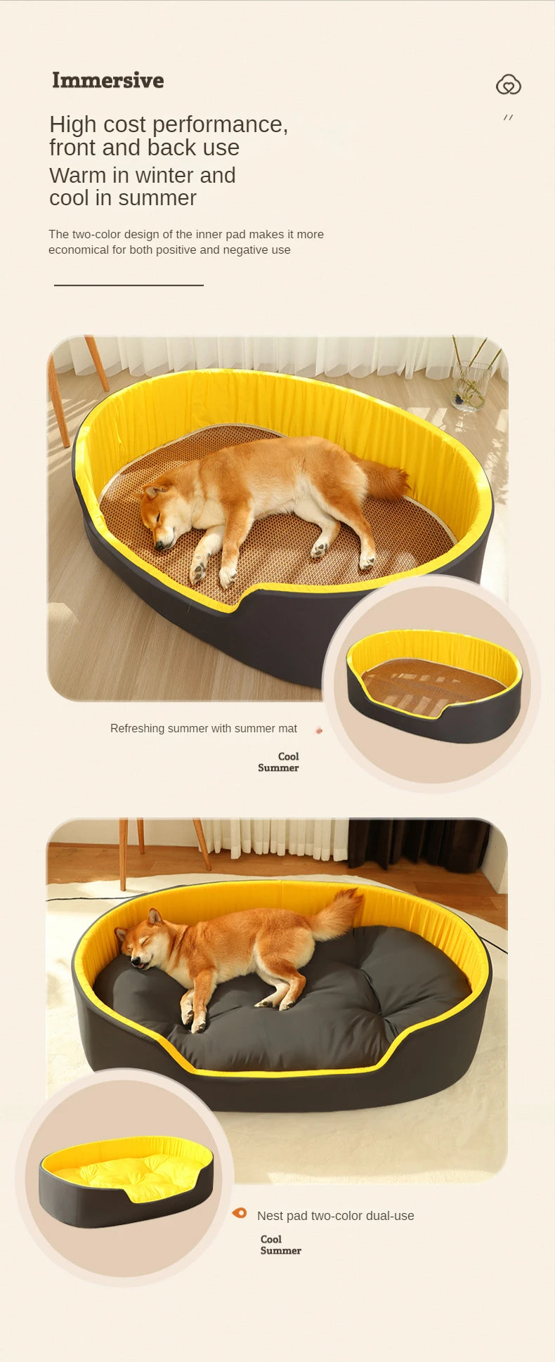 Bed for Dog Cat Pet Kennel Medium Dog Sofa Bed Cushion Pet Calming Dog Bed House Pet Supplies Accessories Four seasons universal