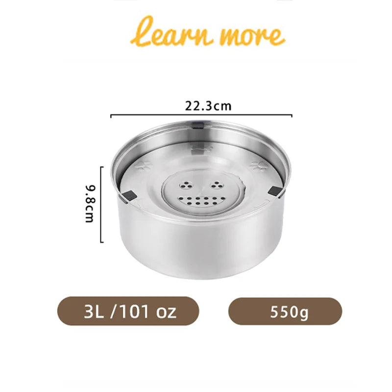 Big Capacity Stainless Steel Dog Floating Bowl, No Spill Anti-Splash Dog Water Dispenser, Non-Slip Dog Cat Pet Water Feeder Bowl