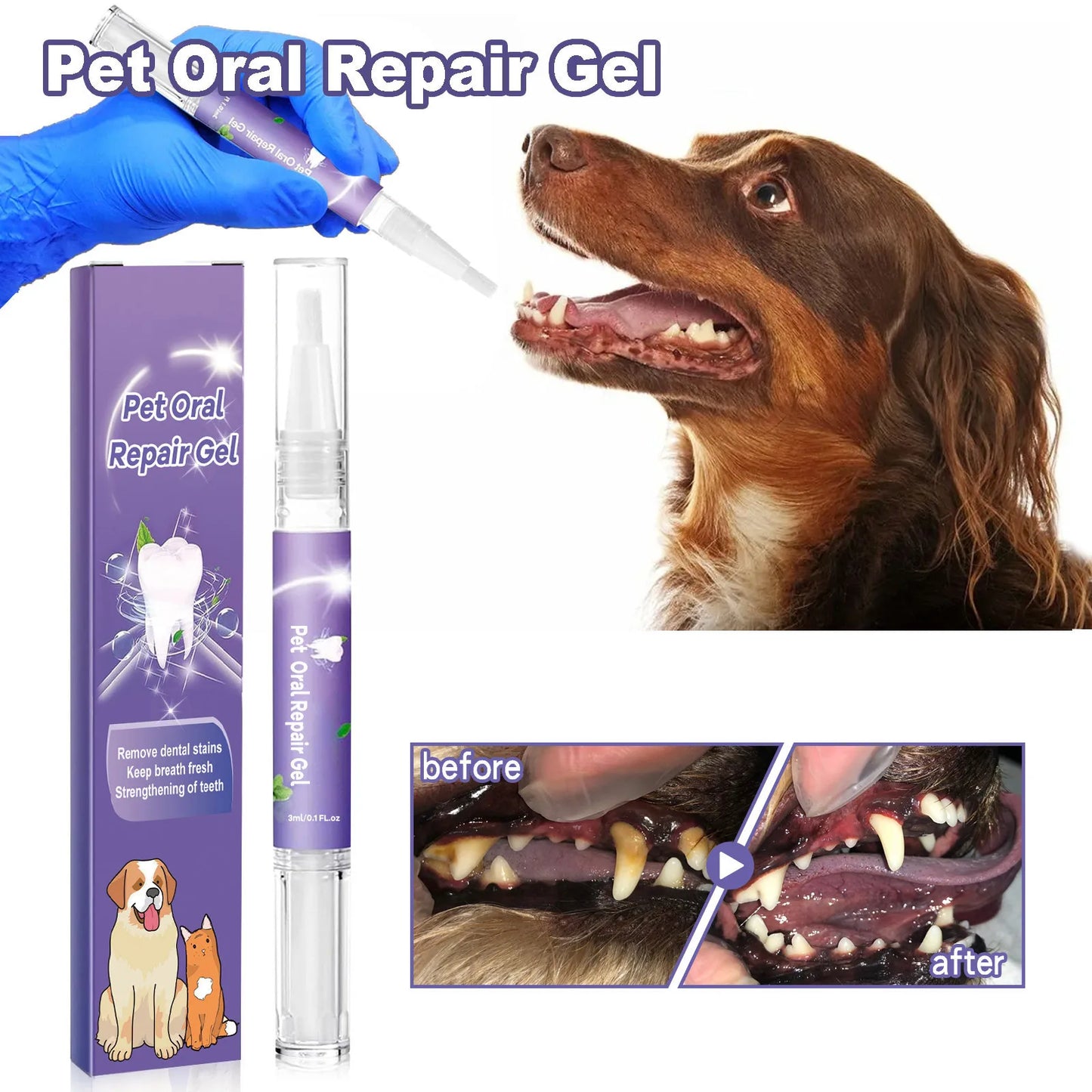 3ml Pet Oral Gel Cleaning Dog Cat Teeth, Bad Breath, For Tartar, No Need To Brush Teeth, Pet Breath Freshener Gel Care Cleaner