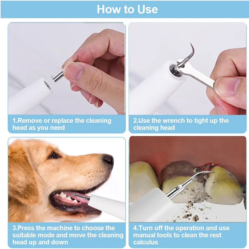 Dog Tooth Calculus Device Ultrasonic Toothbrush Electric Pet Tooth Scaler Tooth Cleaning Tool Plaque Dog Cat Dental Care Kit