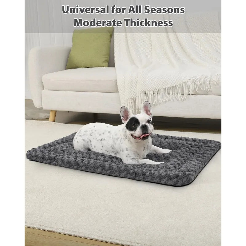 Washable Dog Bed Mat Reversible Dog Crate Pad Soft Fluffy Pet Kennel Beds Dog Sleeping Mattress