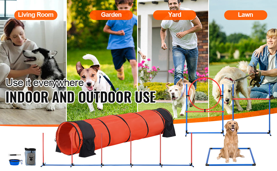 VEVOR Dog Agility Training Equipment 5 PCS Set Upgrade with Adjustable Hurdles Extended Tunne Puppy Obstacle Course Kit with Bag